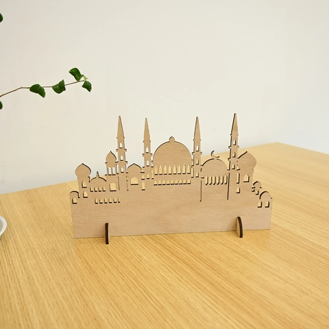 Lasergeschnittenes Buchsbaum Moschee Silhouette Ornament Für Ramadan Eid Heim Büro Dekor Minimalistische Desktop Architektur Skulptur