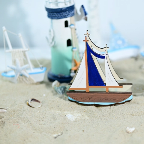 Modèle de Voilier en Bois Nautique Méditerranéen Décoration de Bureau à Domicile Créative Faite à la Main Ornement de Voilier Miniature