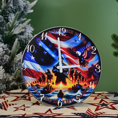 Vintage American Wooden Wall Clock Nautical Patriotic Home Decor Round Square Decorative 12 Inch Clock For Living Room Kitchen