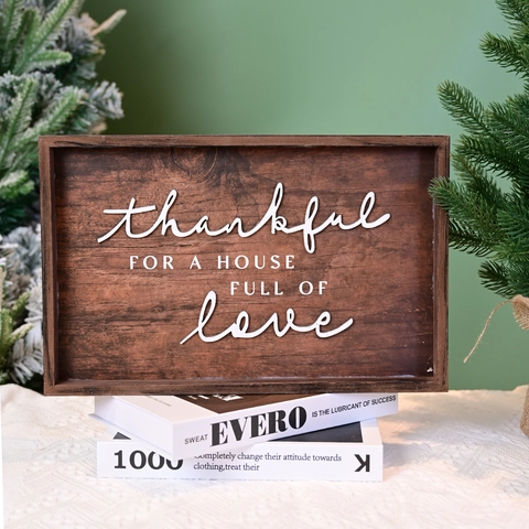 Targa da Parete in Legno MDF American Vintage Con Lettere 3D Cartello Appeso Citazione Thankful per Casa Bar Giardino Decorazione
