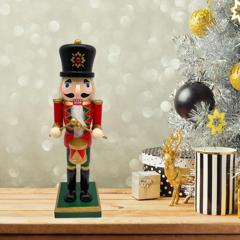 Casse-Noisette en Bois Soldat Roi Tambour Ornement de Noël Traditionnel Figurine Peinte à la Main Décoration de Table Maison