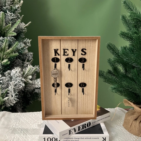 Vintage Wooden Wall Mounted Key Holder Box With Hooks Lettering Entryway Decor Home Storage Organizer Storage Case Rack