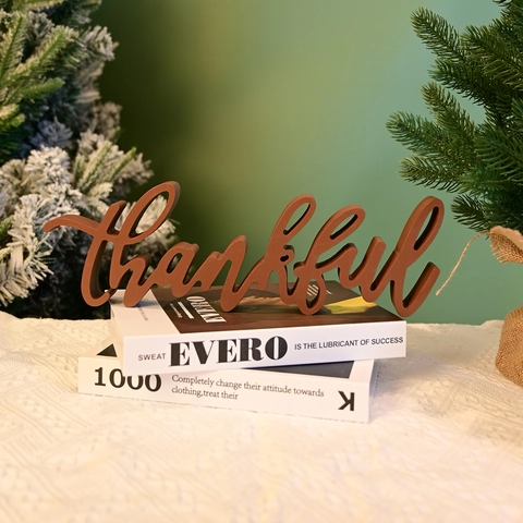 Thankful Holz Wortschild Tischdeko Braun MDF Deko Plakette Für Erntedankfest Herbst Ernte Zuhause Büro Ornament