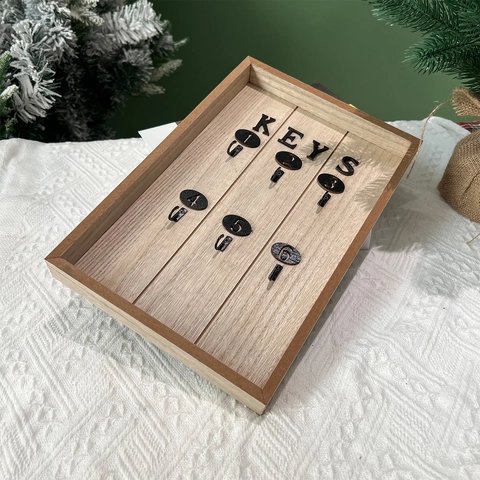 Vintage Wooden Wall Mounted Key Holder Box With Hooks Lettering Entryway Decor Home Storage Organizer Storage Case Rack