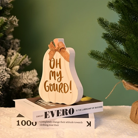 Zucca Rustica in Legno Decorazione Con Scritta Oh My Gourd Fiocco Di Iuta MDF Segnale Da Tavolo Per Raccolto Halloween Casa Ufficio