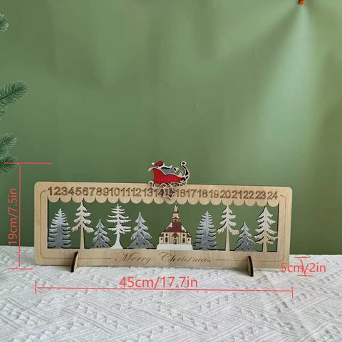 Calendrier de l'Avent de Noël en Bois Traîneau du Père Noël Découpe Laser Calendrier Compte à Rebours Décoration de Table Maison