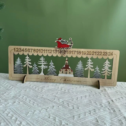 Calendrier de l'Avent de Noël en Bois Traîneau du Père Noël Découpe Laser Calendrier Compte à Rebours Décoration de Table Maison
