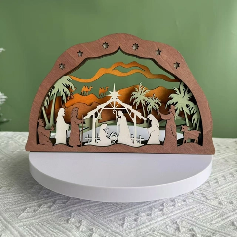 Scena della Natività Decorazione Natalizia in Legno Ornamenti in Legno Tagliati al Laser Multistrato Religiosa Nascita di Gesù per Tavolo Casa