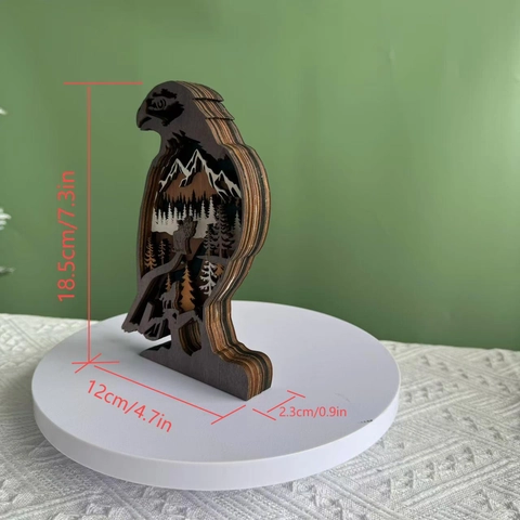 Ornement Sculpté en Bois d'Aigle à Couches 3D Sculpture d'Animal de Paysage Forestier Multicouche en Buis pour Décoration de Bureau Maison