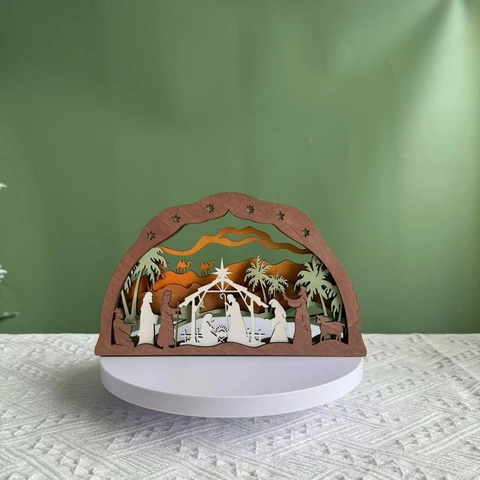 Scena della Natività Decorazione Natalizia in Legno Ornamenti in Legno Tagliati al Laser Multistrato Religiosa Nascita di Gesù per Tavolo Casa