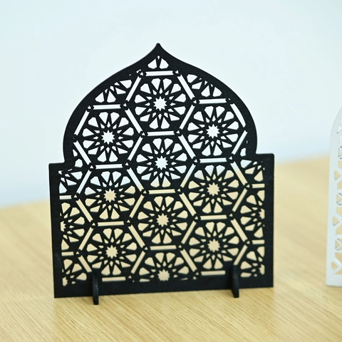 Ramadan Mubarak Ornement de Table en Bois Ajouré Islamique Géométrique Étoile Eid Al Fitr Décoration Maison Cadeau Artisanat