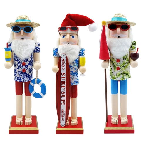 Tropischer Strand Holz Weihnachtsmann Nussknacker Mit Surfbrett Strohhut Hawaiihemd Weihnachten Im Juli Ornament Party Deko
