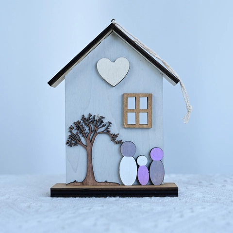 Adorno de Madera en Forma de Casa de Boj Tema Familiar Corte Láser Decoración del Hogar Regalo del Día de la Madre Soporte para Llaves de Pared