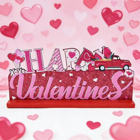 Valentine's Day Wooden Tabletop Decoration Heart Love KISS Happy Valentines Letter Ornament For Home Office Party Decor