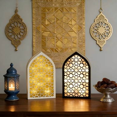Ornamento LED in Legno Ramadan Eid Mubarak Stella Traforata Arco Luce Notturna Desktop per Casa Festa Islamica Regalo Decorazione