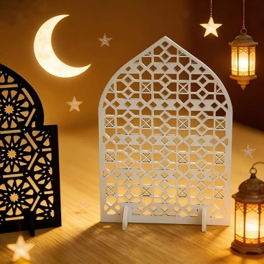 Ramadan Mubarak Ornement de Table en Bois Ajouré Islamique Géométrique Étoile Eid Al Fitr Décoration Maison Cadeau Artisanat