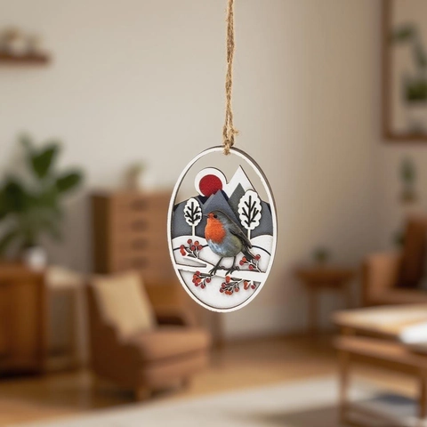 Primavera Nido d'Uccello Ovale Legno Decorazione Sospesa Taglio Laser Legno di Pioppo Finestra Parete Ornamento Natura Casa