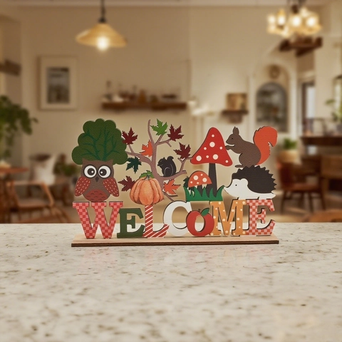 Décoration de Table en Bois pour Action de Grâce Blocs de Lettres Autumn Welcome Harvest avec Dinde Hibou Citrouille