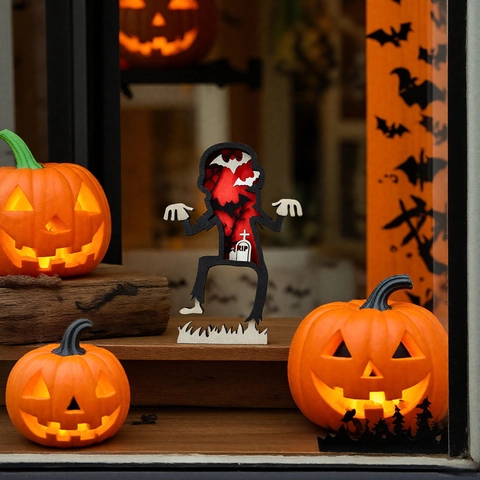 Ornamento Zombie in Legno Multistrato di Halloween Artigianato in Legno 3D Con Pipistrelli Lapide Luce LED Decorativa