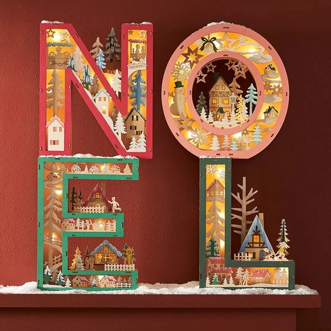 LED Holz Alphabet Buchstaben Licht Hohl Holz Winter Szene Ornament Weihnachten Urlaub Haus Dekor Desktop Leuchtende Handwerk