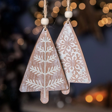 Vintage Holz Weihnachtsbaum Hängende Dekoration Nordisch Distressed Schneeflocke Muster Feiertag Haus Weihnachten Schmuck