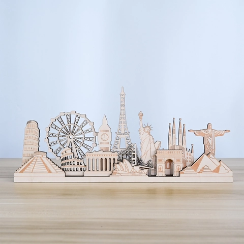 Weltsehenswürdigkeiten Holz Gebäude Ornament Silhouette Lasergeschnitten 3D Holz Deko Für Home Office Schreibtisch Kunst Geschenk