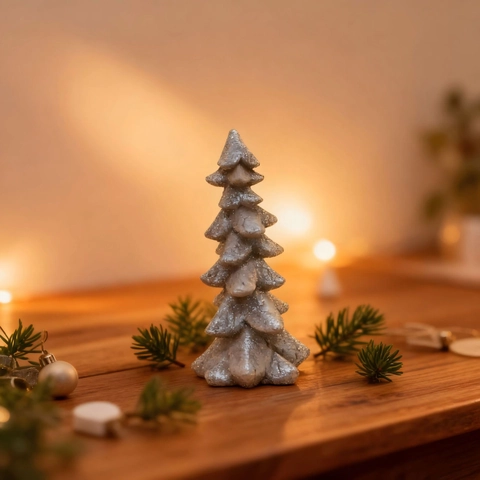 Sapin de Noël Décoration Résine Pailleté Moderne Minimaliste Festif Ornement de Table pour Maison Bureau Cadeau de Vacances