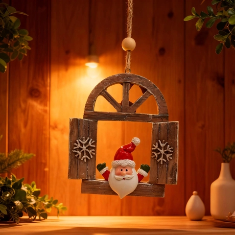 Ornements de Noël Suspendus en Résine Vintage Renne Bonhomme de Neige Père Noël Cadre de Fenêtre Décoration Maison Festive