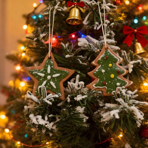Realistische Weihnachtsbaum Lebkuchen Anhänger Kekse Stern Herz Zuckerstange Geschenkbox Simulation PE Dekor Für Weihnachten