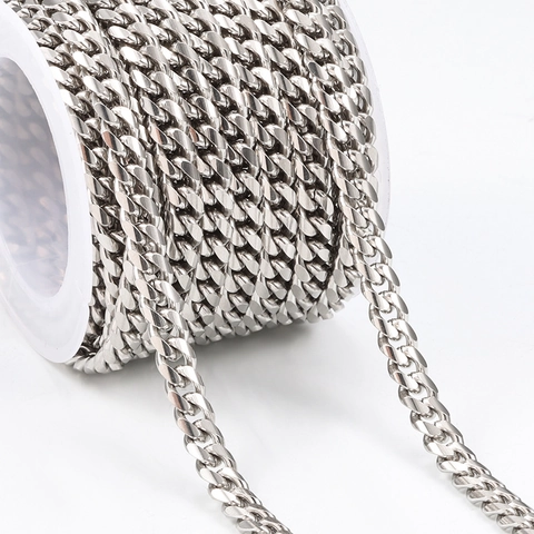 Chaîne Maille Cubaine en Acier Inoxydable pour Fabrication de Bijoux DIY Chaîne en Métal Poli pour Colliers Bracelets