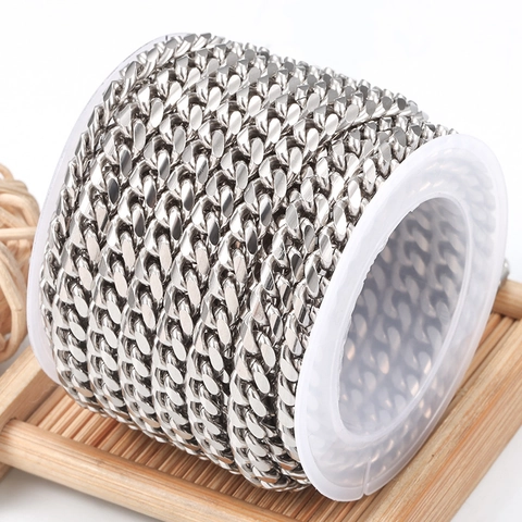 Chaîne Maille Cubaine en Acier Inoxydable pour Fabrication de Bijoux DIY Chaîne en Métal Poli pour Colliers Bracelets