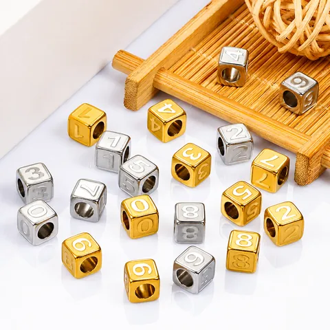 Stainless Steel Square Number Beads Vacuum Plated Durable Cube Beads For Personalized Bracelet Necklace Making DIY Jewelry Supplies