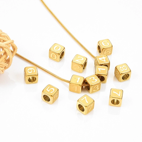 Stainless Steel Square Number Beads Vacuum Plated Durable Cube Beads For Personalized Bracelet Necklace Making DIY Jewelry Supplies