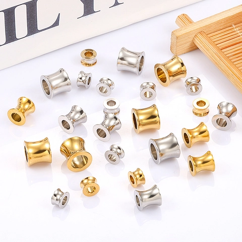 Perles Trompette en Acier Inoxydable Tunnels d'Oreille Double Évasement Plaqué Or 18K Perles d'Espacement pour Bijoux DIY