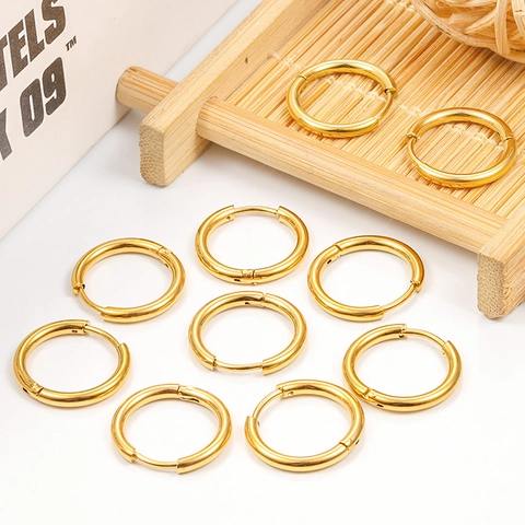 Polished Stainless Steel Hoop Earrings Gold Vacuum Plating Minimalist Round Ear Hooks DIY Jewelry Findings Accessories