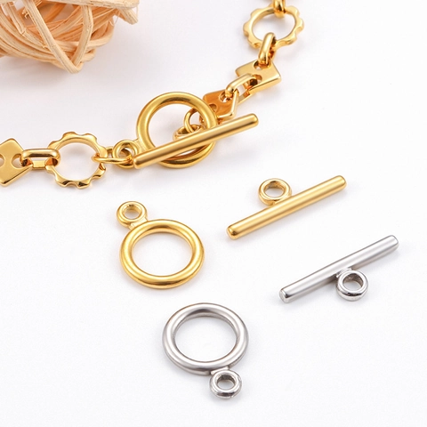 Fermoir à Bascule en Acier Inoxydable Boucle OT Anneau Et Barre en T Connecteurs Pour DIY Bracelet Collier Bijoux Plaqué Or 18K