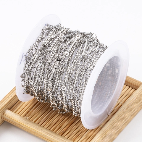 Stainless Steel Twisted Bar Chain Link For DIY Necklace Bracelet Jewelry Making Spiral Texture Non-Fading Steel Color