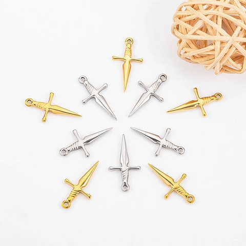 Stainless Steel Polished Cross Sword Pendant Gothic DIY Jewelry Accessory For Necklace Bracelet Gold Silver Pendant Charms