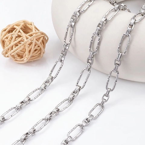 Stainless Steel Gypsophila Textured Oval Link Chain DIY Jewelry Making Accessory For Handmade Necklace Bracelet Crafting