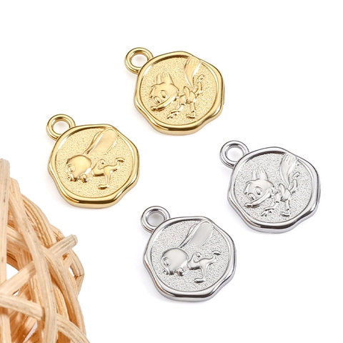 Ciondolo Moneta a Rilievo Animale in Acciaio Inossidabile Coniglio Volpe Bifacciale Non Sbiadisce DIY Collana Bracciale Gioielli