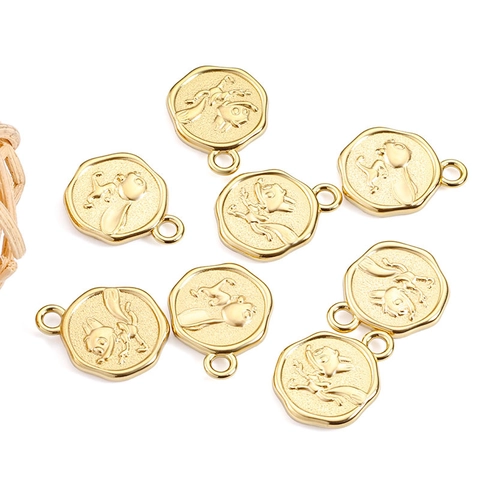 Ciondolo Moneta a Rilievo Animale in Acciaio Inossidabile Coniglio Volpe Bifacciale Non Sbiadisce DIY Collana Bracciale Gioielli