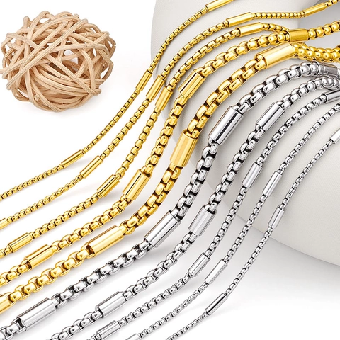 Chaîne Maille Forçat Moderne en Acier Inoxydable Plaqué Or 18K Avec Perles Tubes pour Création de Bijoux DIY Colliers Bracelets