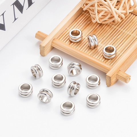 Edelstahl Zwischenperlen Doppelschicht Lose Perlen Für Schmuckherstellung DIY Armband Handgefertigtes Material Silber Perlen Abstandshalter