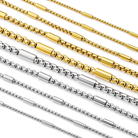 Chaîne Maille Forçat Moderne en Acier Inoxydable Plaqué Or 18K Avec Perles Tubes pour Création de Bijoux DIY Colliers Bracelets