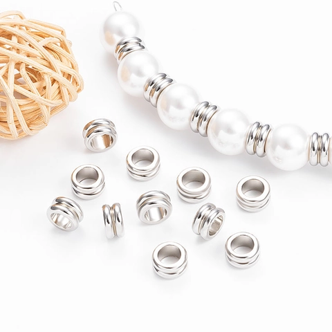 Edelstahl Zwischenperlen Doppelschicht Lose Perlen Für Schmuckherstellung DIY Armband Handgefertigtes Material Silber Perlen Abstandshalter