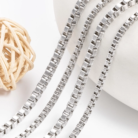 Stainless Steel Vertical Texture Box Chain Square Link DIY Jewelry Component Non-Fading Necklace Bracelet Chain For Men Women Silver Geometric Fashion