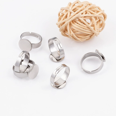 Stainless Steel Round Flat Base Ring Setting Adjustable Open Ring Blank For DIY Jewelry Making Findings Tray Silver Accessory