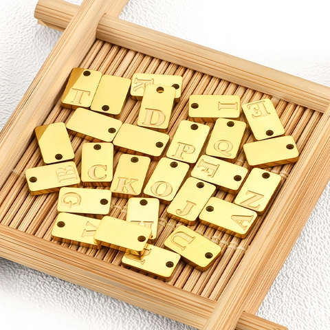 Stainless Steel Alphabet Letter Pendant Rectangle Tag Charm For DIY Necklace Bracelet Making Gold Plated Jewelry Accessory