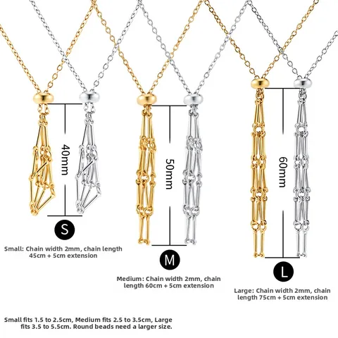 Adjustable Stainless Steel Net Pocket Necklace For Crystal Stone Minimalist Geometric Cage Pendant DIY Jewelry Accessory