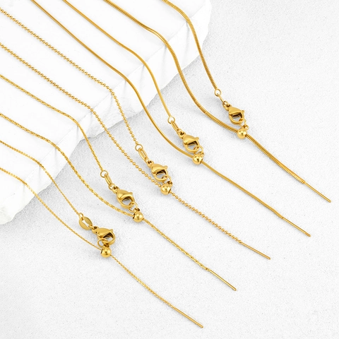 Adjustable Stainless Steel DIY Chain Necklace For Women Gold Silver Plated Snake Bead Cross Sunflower Link Chain Jewelry